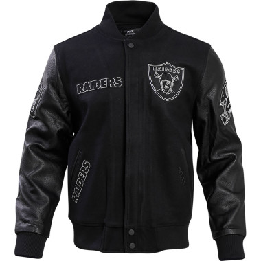 PRO STANDARD LAS VEGAS RAIDERS BLACK & SILVER WOOL VARSITY JACKET