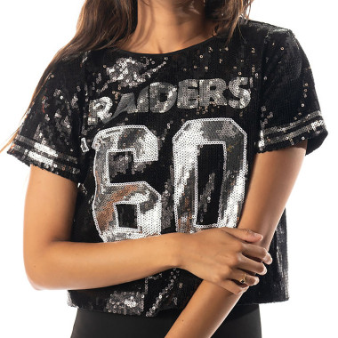 LAS VEGAS RAIDERS SEQUIN SHORT SLEEVE CROPPED TEE