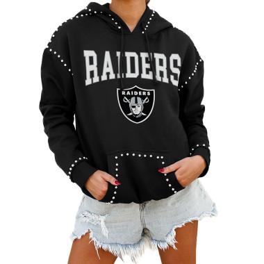 RAIDERS CATCH THE VIBE STUDDED DETAIL FRONT POCKET FLEECE HOODIE